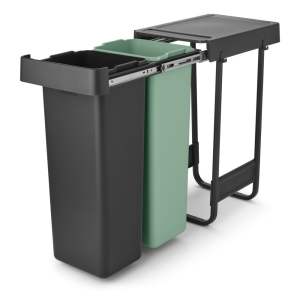 Vestavný plastový odpadkový koš na tříděný odpad v mentolovo-tmavě šedé barvě 2×30 l Sort&Go – Brabantia