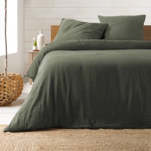 Khaki prodloužené mušelínové povlečení na dvoulůžko 240×260 cm Angelia – douceur d’intérieur