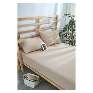 Béžové napínací bavlněné prostěradlo a povlak na polštář v sadě 180×200 cm – Mila Home