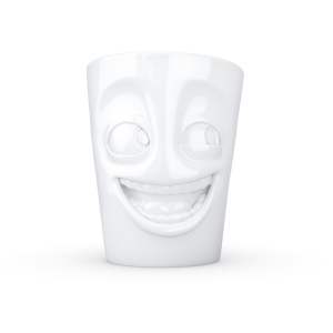 Bílý vysmátý porcelánový hrnek s ouškem 58products, objem 350 ml