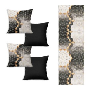 Set běhounu na stůl a 4 povlaků na polštáře Optic – Minimalist Cushion Covers