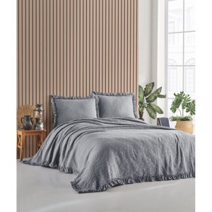 Šedý set přehozu a povlaků na polštář na dvoulůžko 220×240 cm Ilda – Mijolnir