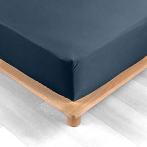 Tmavě modré napínací prostěradlo z bavlněného perkálu 160×200 cm Percaline – douceur d’intérieur