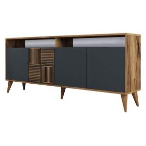 Nízká komoda v dekoru ořechu v antracitové a přírodní barvě 180×79 cm Milan – Kalune Design