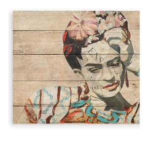 Nástěnná cedule z borovicového dřeva Madre Selva Collage of Frida, 40 x 60 cm