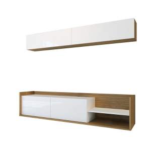 Bílá/přírodní TV sestava v dekoru exotického dřeva 180×40 cm Kale – Kalune Design