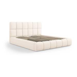 Krémová čalouněná dvoulůžková postel s úložným prostorem s roštem 160×200 cm Bellis – Micadoni Home