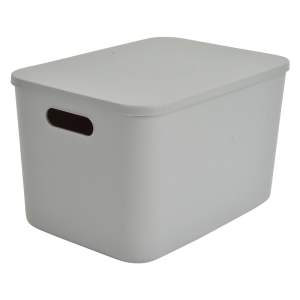 Šedý plastový úložný box s víkem 35,5×25,5×23 cm – Homéa