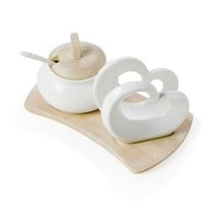 Sada cuřenky a držáku na ubrousky z porcelánu a bambusu Brandani Double Heart