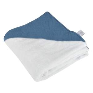 Modrá mušelínová dětská osuška s kapucí 75×75 cm – Bébé Douceur