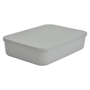 Šedý plastový úložný box s víkem 35,5×25,5×8 cm – Homéa