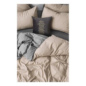 Šedo-béžové 4dílné prodloužené povlečení na dvoulůžko z bavlny Renforcé s prostěradlem 200×220 cm – Mila Home