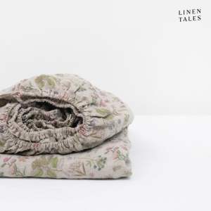 Napínací lněné prostěradlo v přírodní barvě 200×200 cm Botany 2 – Linen Tales