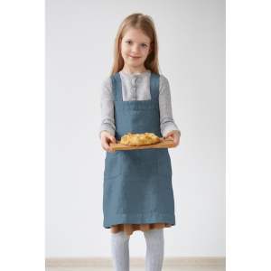 Dětská modrá lněná zástěra Linen Tales Pinafore, 72 x 45 cm