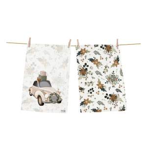 Bavlněné utěrky s vánočním motivem v sadě 2 ks 50×70 cm Festive Car – Butter Kings