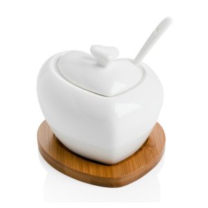 Porcelánová cukřenka se lžičkou a bambusovým podtáckem Brandani Heart