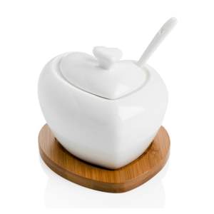 Porcelánová cukřenka se lžičkou a bambusovým podtáckem Brandani Heart