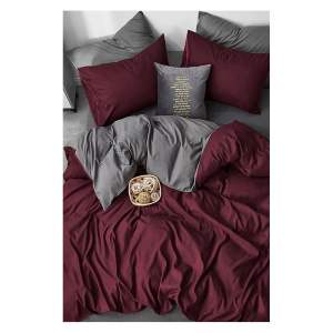 Vínovo-šedé bavlněné povlečení na dvoulůžko/prodloužené s prostěradlem 200×220 cm – Mila Home