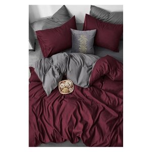 Vínovo-šedé bavlněné povlečení na dvoulůžko/prodloužené s prostěradlem 200×220 cm – Mila Home
