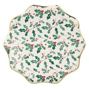 Papírové jednorázové tácky v sadě 8 ks Holly Pattern – Meri Meri