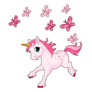 Nástěnné dětské samolepky Ambiance Pink Unicorn and Papillons