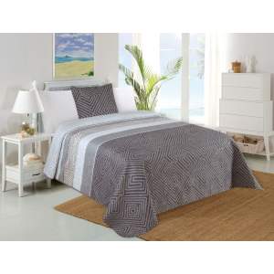 Šedý prošívaný set přehozu a povlaku na polštář 140×220 cm Plaza – My House