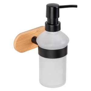 Samodržící skleněný dávkovač mýdla v černé a přírodní barvě 300 ml Orea Bamboo – Wenko