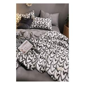 Bílo-šedé bavlněné povlečení na dvoulůžko/prodloužené s prostěradlem 200×220 cm – Mila Home
