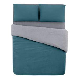 Bavlněné povlečení na dvoulůžko/prodloužené s prostěradlem v petrolejové barvě/šedé 200×220 cm – Mila Home