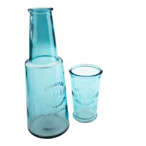 Modrá skleněná karafa se sklenicí, 800 ml