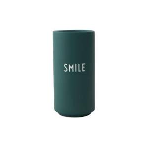 Tmavě zelená porcelánová váza Design Letters Smile, výška 11 cm