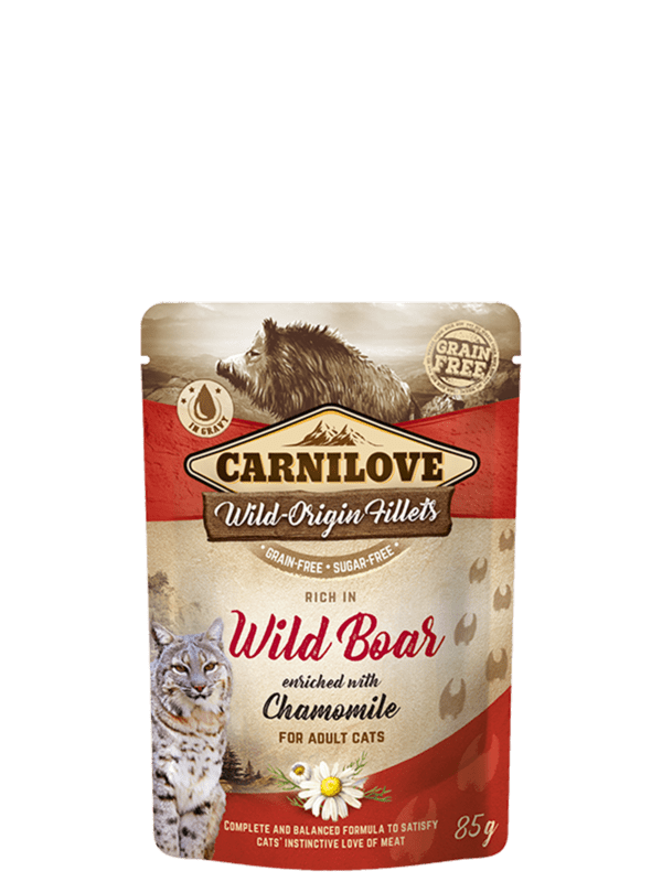 Carnilove Cat Pouch Rich in Wild Boar Enriched with Chamomile 85g – Expirace Carnilove Cat Pouch Rich in Wild Boar Enriched with Chamomile 85g – Expirace