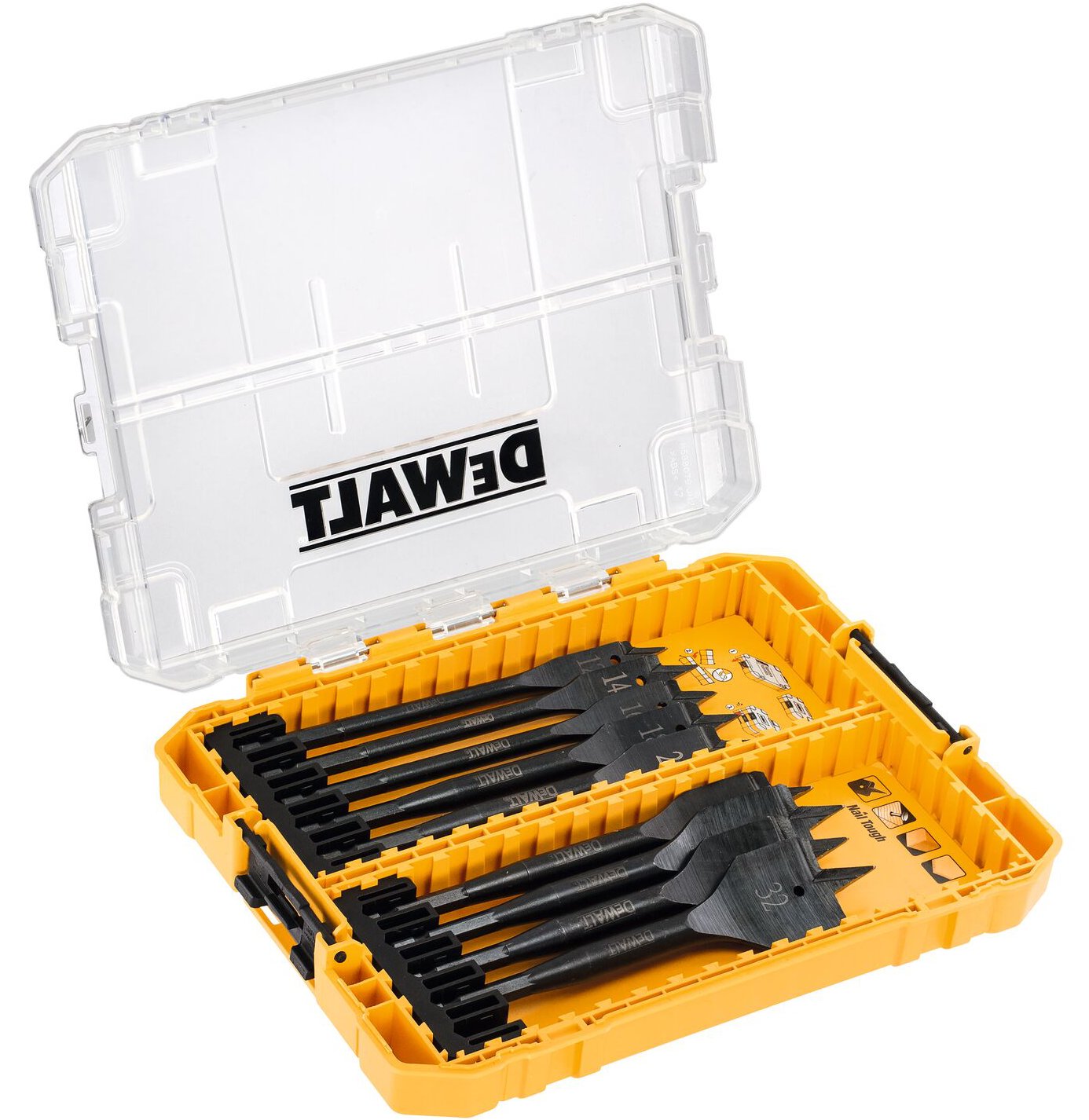 Ploché vrtáky do dřeva, sada 9 ks, DeWALT – DT70751-QZ Ploché vrtáky do dřeva, sada 9 ks, DeWALT – DT70751-QZ