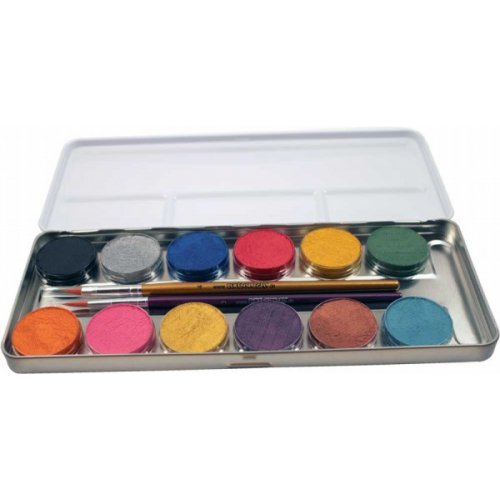 Eulenspiegel Sada 12 perleťových barev na obličej v kovové paletě Eulenspiegel Sada 12 perleťových barev na obličej v kovové paletě
