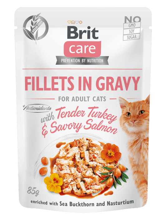 Brit Care Cat Fillets in Gravy with Tender Turkey Savory Salmon 85 g Brit Care Cat Fillets in Gravy with Tender Turkey Savory Salmon 85 g