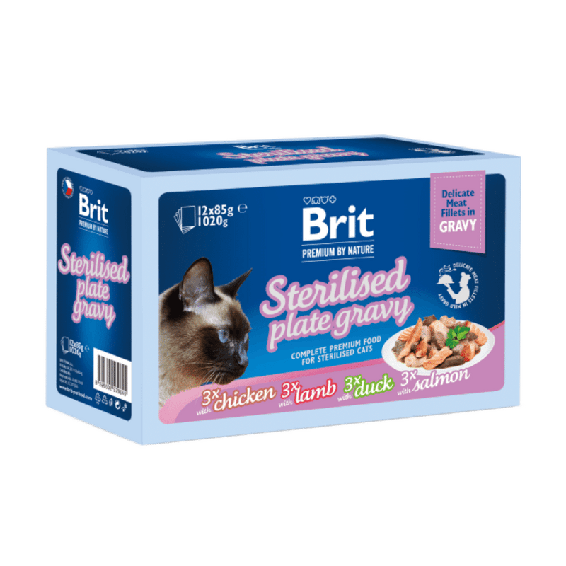 BritPremium Cat Delicate Fillets in Gravy Family Plate Sterilised (12x85g) 1,02 kg BritPremium Cat Delicate Fillets in Gravy Family Plate Sterilised (12x85g) 1,02 kg