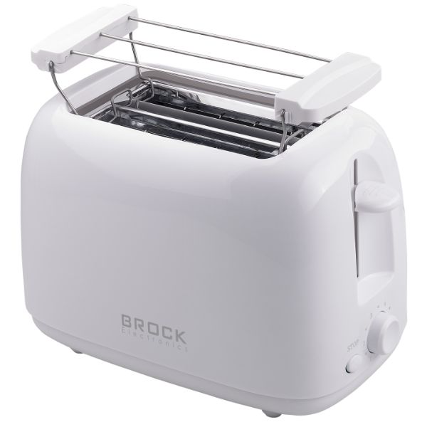 Topinkovač na 2 toasty Brock, 750W, s nástavcem na rozpékání, bílý Topinkovač na 2 toasty Brock, 750W, s nástavcem na rozpékání, bílý