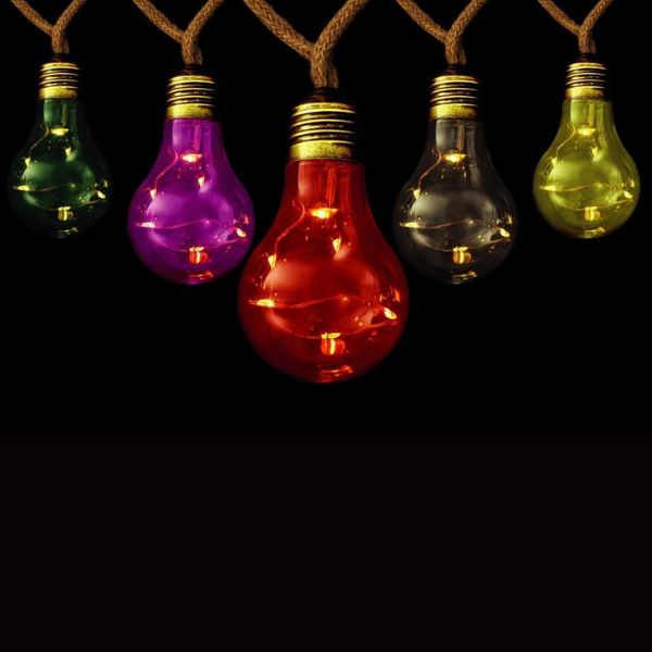 Venkovní barevný světelný řetěz s 10 retro žárovkami délka 5m, teplá barva světla, solární Venkovní barevný světelný řetěz s 10 retro žárovkami délka 5m, teplá barva světla, solární