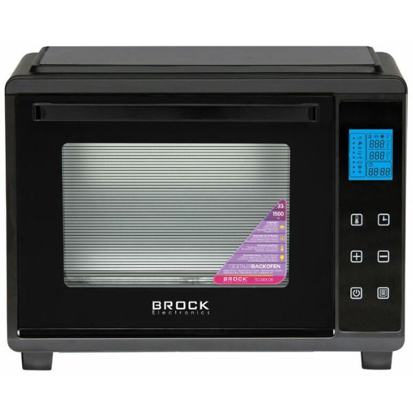 Digitální elektrická horkovzdušná trouba Brock 33l s grilem, 8 programů, 1500W, černá Digitální elektrická horkovzdušná trouba Brock 33l s grilem, 8 programů, 1500W, černá