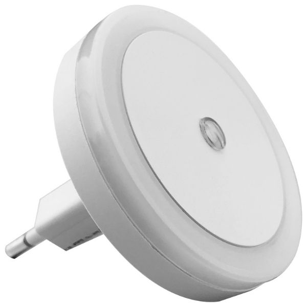Noční světlo do zásuvky se soumrakovým senzorem 0,5W bílý kruh, studená Noční světlo do zásuvky se soumrakovým senzorem 0,5W bílý kruh, studená