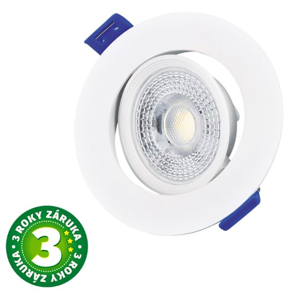 Prémiové výklopné podhledové bodové LED svítidlo 7W 510lm, teplá, kruh, 8,5cm, 3 roky Prémiové výklopné podhledové bodové LED svítidlo 7W 510lm, teplá, kruh, 8,5cm, 3 roky