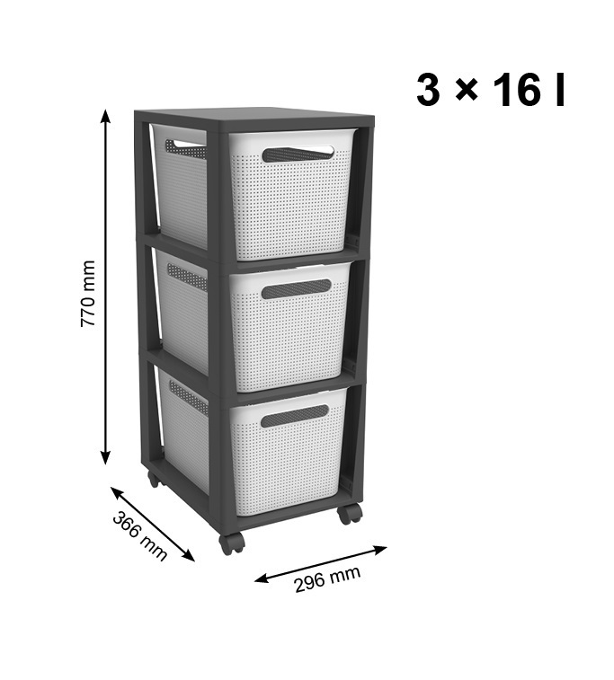 BRISEN komoda 3x16 L - antracit/bílá - Obrázek 2