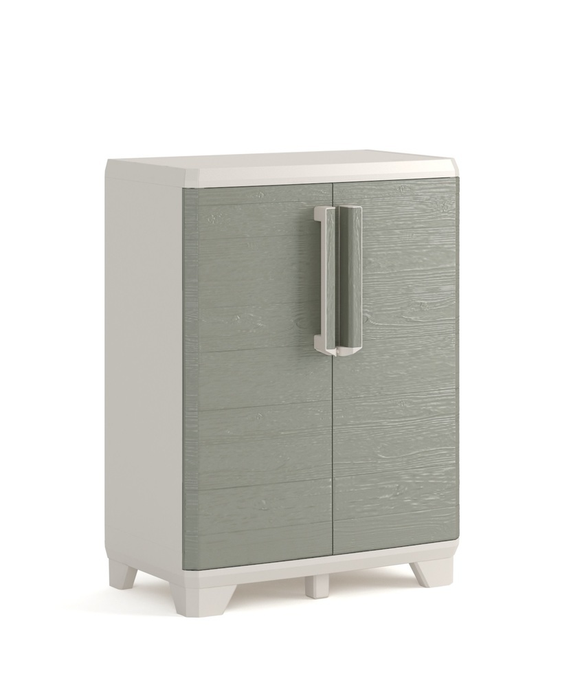 Zahradní skříňka WOOD GRAIN LOW - šedá - Obrázek 2