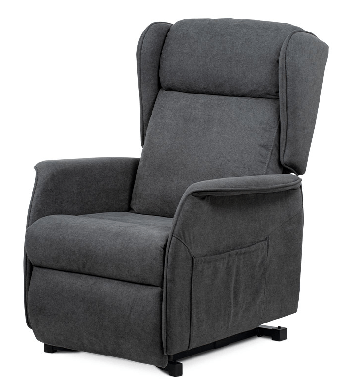 TV křeslo ušák SANDUR s elektrickým polohováním — šedá látka, kov TV křeslo ušák SANDUR s elektrickým polohováním — šedá látka, kov