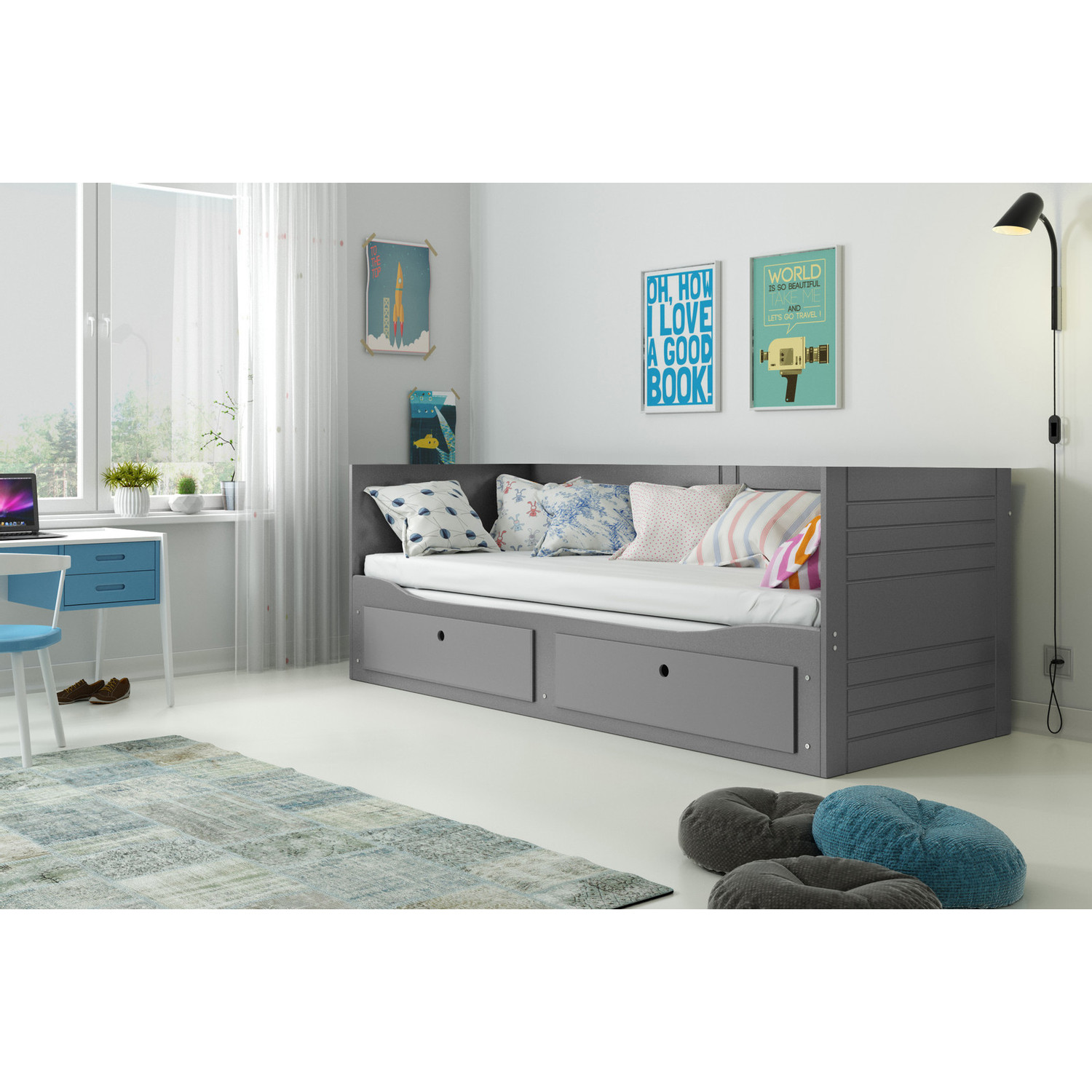 Výsuvná dětská postel HERMES šedá 200x80 cm - Obrázek 2