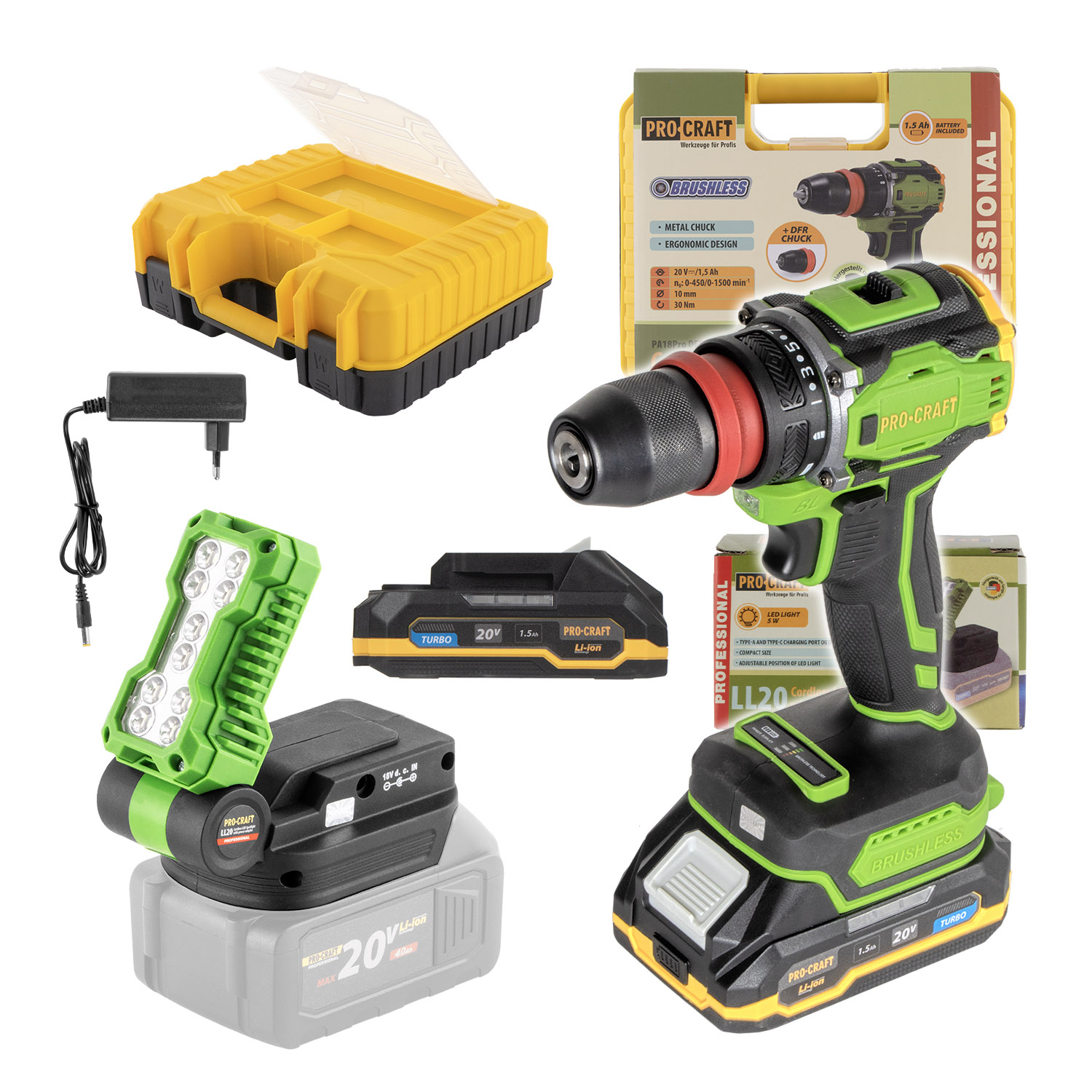 Procraft PA18Pro DFR 20V – akumulátorový šroubovák s LED reflektorem (s 1,5 Ah akumulátorem, nabíječkou a kufrem) Procraft PA18Pro DFR 20V – akumulátorový šroubovák s LED reflektorem (s 1,5 Ah akumulátorem, nabíječkou a kufrem)