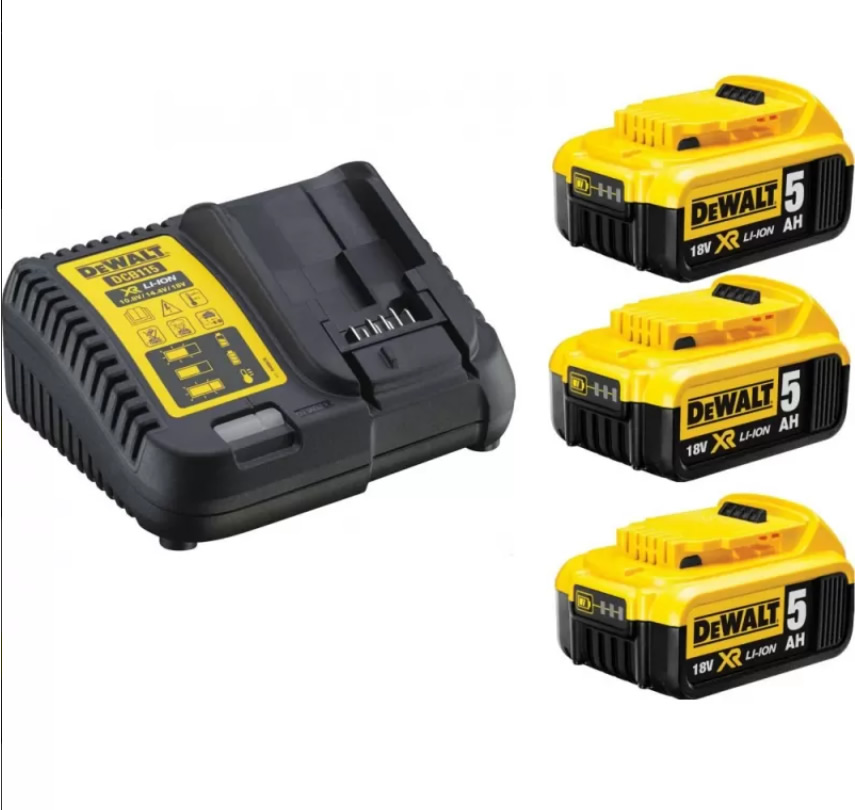 DeWALT 18V – sada (3x 5,0 Ah akumulátor + nabíječka 12-18V XR Li-Ion) DeWALT 18V – sada (3x 5,0 Ah akumulátor + nabíječka 12-18V XR Li-Ion)