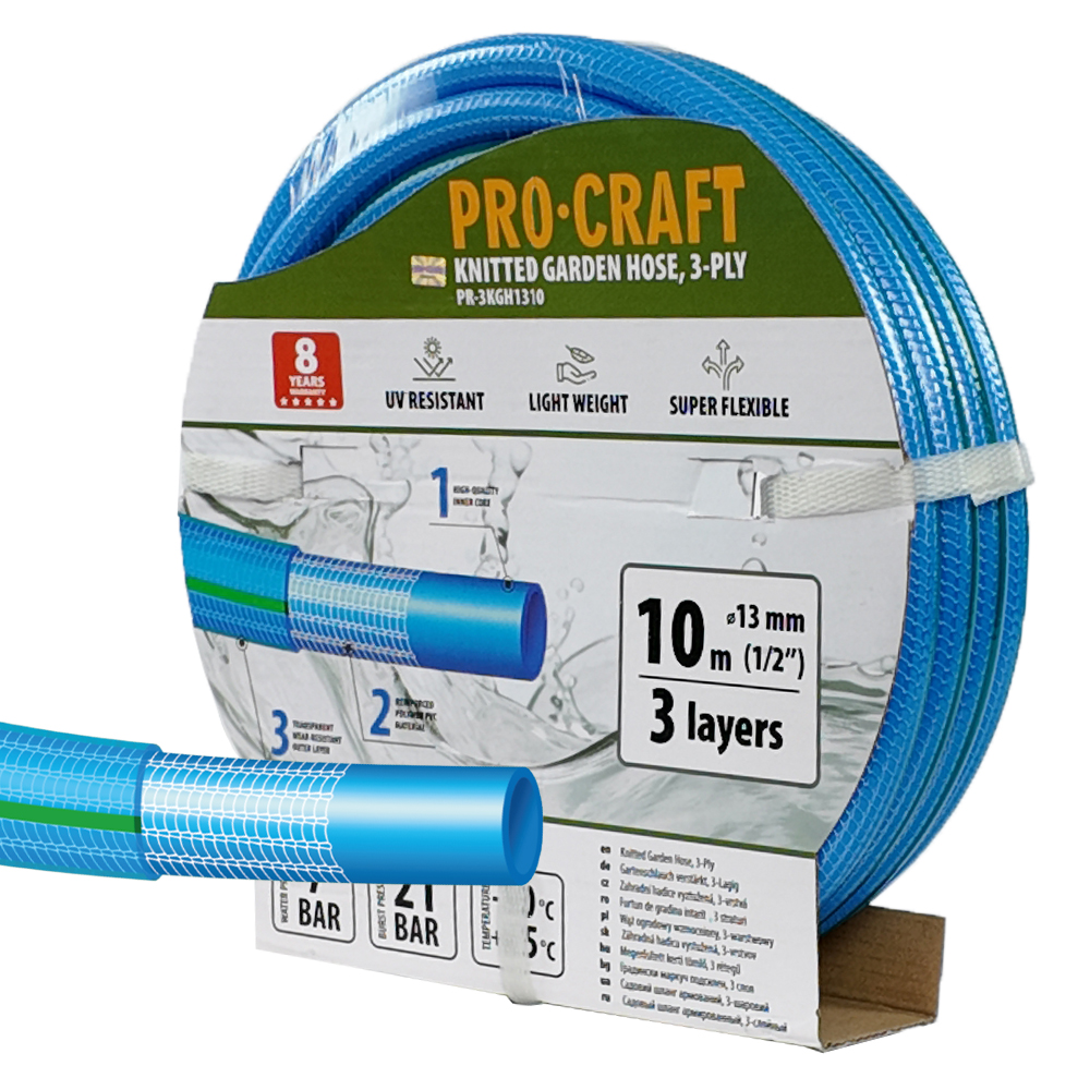 Procraft PR-3KGH1310F – modrá zahradní hadice, 3-vrstvá, 1/2", 10m, s příslušenstvím Procraft PR-3KGH1310F – modrá zahradní hadice, 3-vrstvá, 1/2", 10m, s příslušenstvím