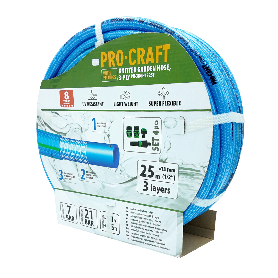 Procraft PR-3KGH1325F – modrá zahradní hadice, 3-vrstvá, 1/2", 25m, s příslušenstvím Procraft PR-3KGH1325F – modrá zahradní hadice, 3-vrstvá, 1/2", 25m, s příslušenstvím