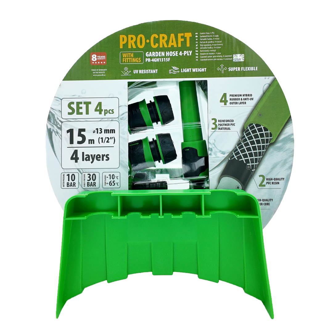 Procraft PR-4GH1315F – zelená zahradní hadice,, 4 vrstvy, 1/2", 15m, s příslušenstvím Procraft PR-4GH1315F – zelená zahradní hadice,, 4 vrstvy, 1/2", 15m, s příslušenstvím